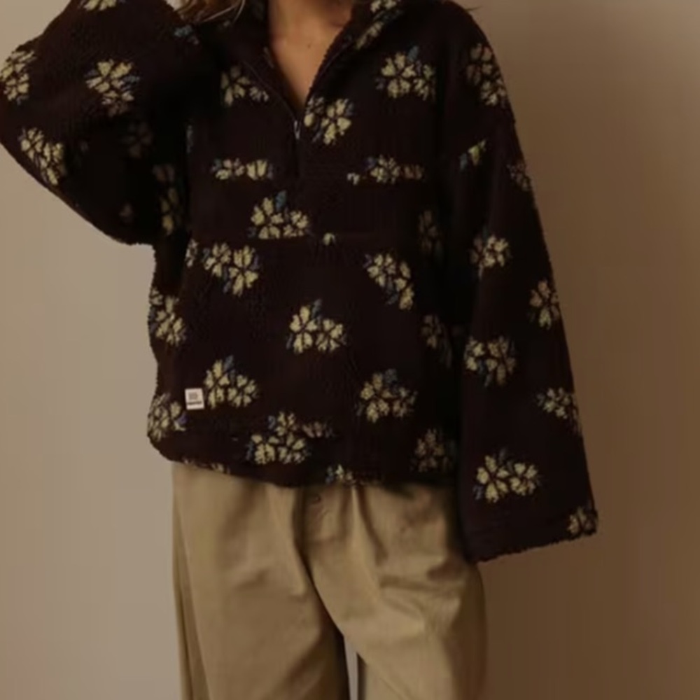 Soon NEW 9/5 Boho Cozy Brown Floral Sherpa Jacket